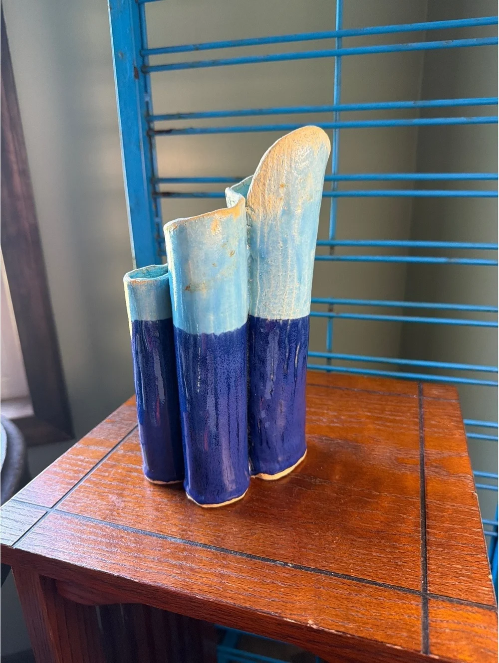 Handmade Ceramic Table Vase in Blue and Light Blue